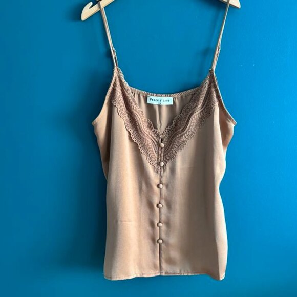 Elegant Lace Trim Brown Tank Top - Picture 2 of 5